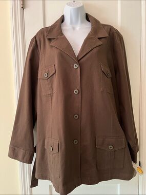 NWT Talbots Utility Jacket Patch Pockets Womens 24W Brown Work Travel Casual